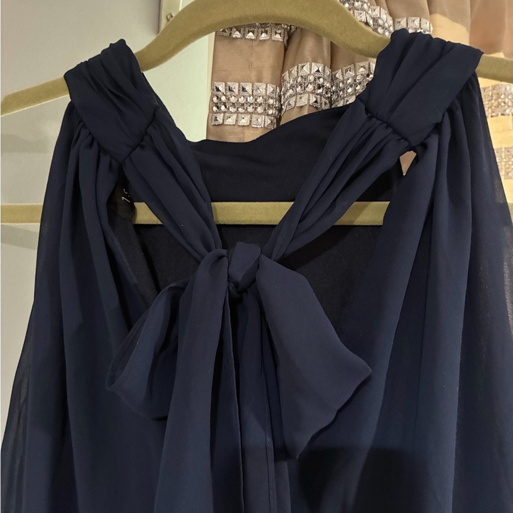 Navy Chiffon Bow-Back Evening Top